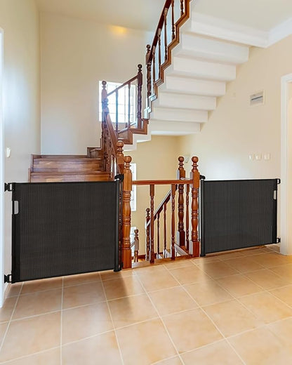 Veraste (2 Pack) Retractable Baby Gate for Doorways and Stairs, Mesh Safety Gate for Pet, Indoor & Outdoor Use, One-Hand Operation, Easy Installation, 33.6" Tall, Expands to 55" Wide（Black,33.6"x55"