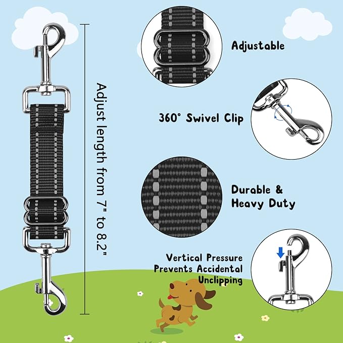 YUEPET Dog Safety Collar Clips 5 Pack Adjustable Prong Collar Backup Clip Reflective Double Ended Backup Clasp Leash Connector for Dog Harness to Collar Safety Clip