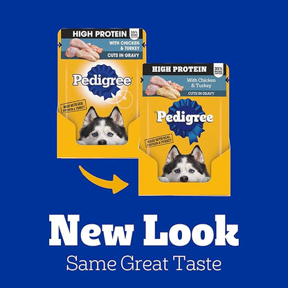 Pedigree High Protein Dog Food, Adult Wet Dog Food Pouches, Chicken & Turkey, 3.5 oz. Pouches, 16 Count