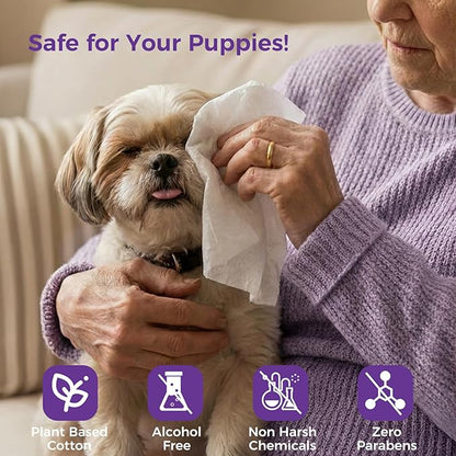 Extra Large 8“ x 13" Dog Wipes, Hypoallergenic, Lavender Scented, Plant-Based Grooming Wipes for Deodorizing & Hydrating Paws, Body, Butt, Ears & Coat - 360 Count