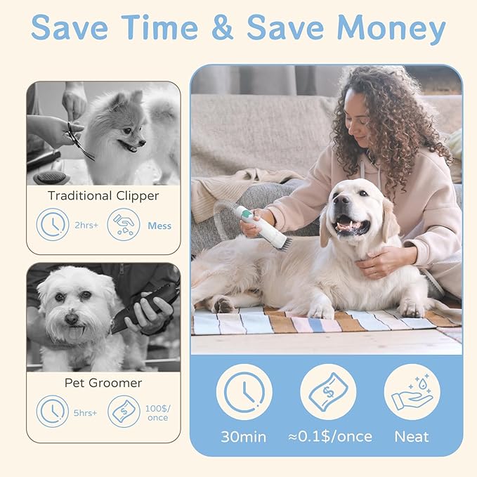 Dog Grooming Kit, Pet Grooming Vacuum with Pet Clipper Nail Grinder, Dog Hair Vacuum with 6 Pet Grooming Tools for Dogs Cats Shedding Grooming