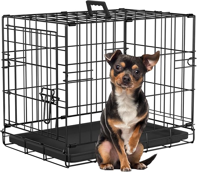 FDW Dog Crate 18-Inch Dog Cage Foldable Metal Kennel with Leakproof Tray Foldable Design Indoor Outdoor Use for Small Dogs,Dark Black