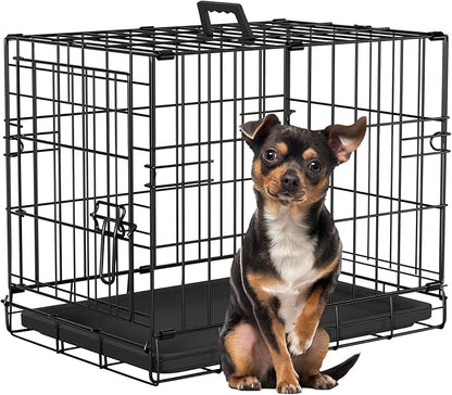 FDW Dog Crate 18-Inch Dog Cage Foldable Metal Kennel with Leakproof Tray Foldable Design Indoor Outdoor Use for Small Dogs,Dark Black