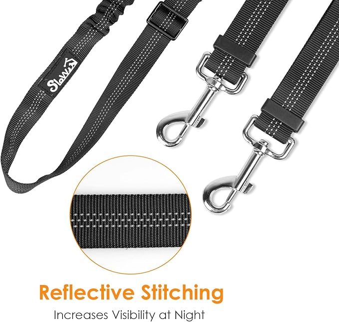 AUTOWT Double Dog Leash, No Tangle 360°Swivel Rotation Reflective Lead Attachment Adjustable Length Dual Two Dogs Lead Splitter, Comfortable Shock Absorbing Walking Training for 2 Dogs