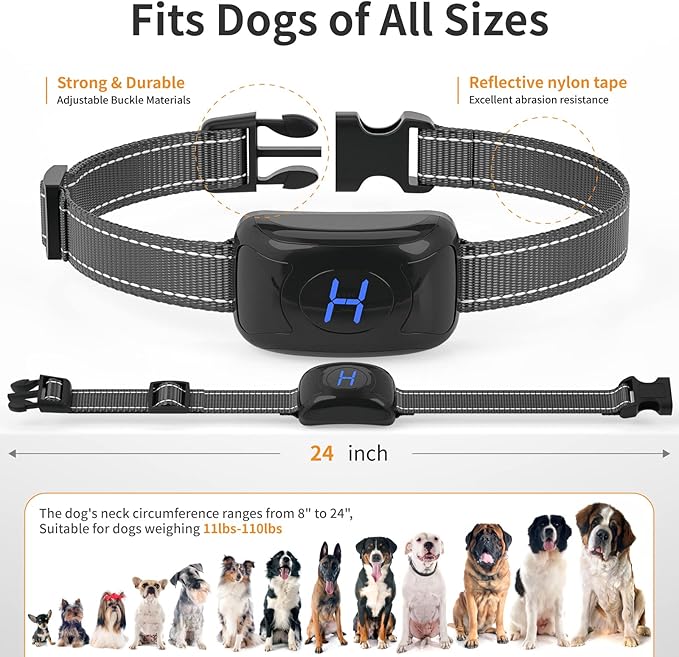 No Shock Vibration Bark Collar for Large & Medium Dogs - Safe & Humane Dog Bark Collar with Beep & Vibration, 3 Adjustable Sensitivity Levels, 100% IPX7 Waterproof Dog Training Collar