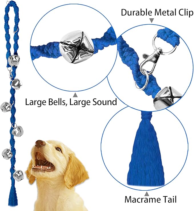 Dog Bells to Go Outside & Puppy Potty Training, Adjustable Dog Door Bell Ring to Go Potty, Handmade with Premium Yarn. Twisted Style, Blue
