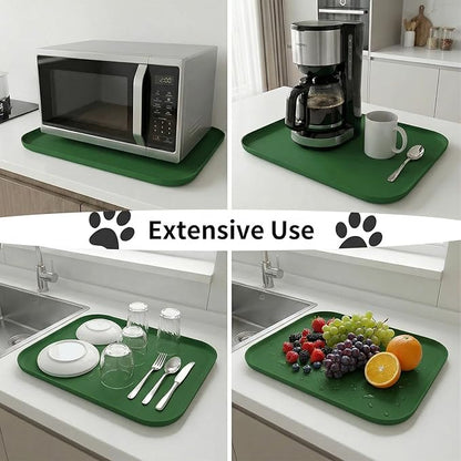 BLESWIN Waterproof Silicone Pet Feeding Mat Green with Raised Edge,24" x 16"Non-Skid Spill Proof Dog Bowl Mats, Easy Clean Cat Bowls Placemat for Cats and Dogs