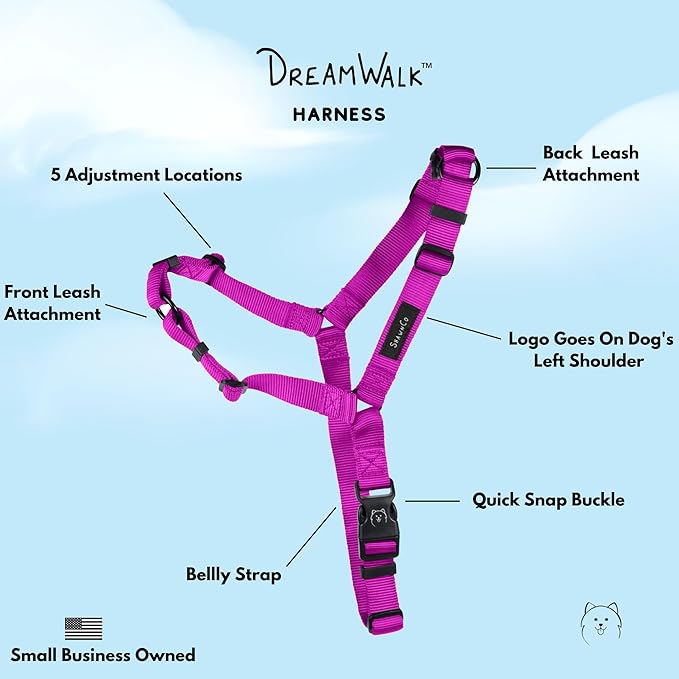 ShawnCo Dream Walk No-Pull Dog Harness- Adjustable, Comfortable, Easy to Use Pet Halter to Help Stop Pulling for Small, Medium and Large Dogs (Orchid, S)
