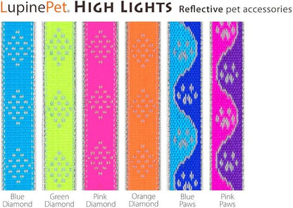 Lupine Reflective Dog Collar 3/4" Wide Blue Paws Adjusts from 13" to 22"