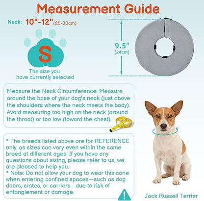 Sponge Dog Cone After Surgery, No Inflation Required Dog Donut Collar to Stop Licking, Inflatable Cone Alternatives for Medium Pets, Soft Recovery Collar with Protective Shield (Grey, S)