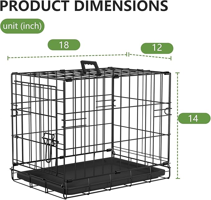 FDW Dog Crate 18-Inch Dog Cage Foldable Metal Kennel with Leakproof Tray Foldable Design Indoor Outdoor Use for Small Dogs,Dark Black