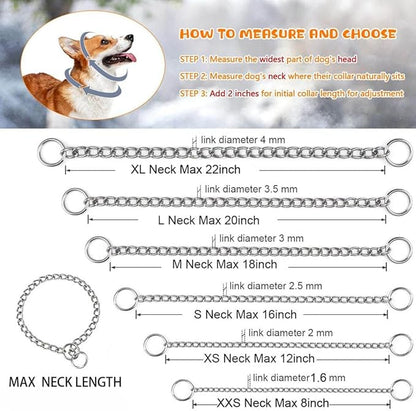 Chain Dog Choker Collar, Metal Slip Link Training Heavy Duty Choke Dog Collar Puppy Collars for XXS XS Small Medium Large Big XL Breed Dogs, 2xSilver XL