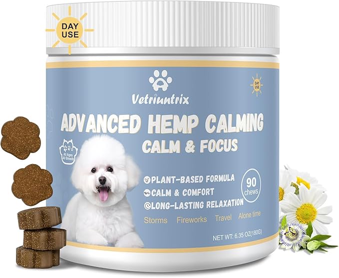 Calming Chews for Dogs, Dog Calming Soft Chews for Fireworks, Storms, Thunder, Barking, Separation, 90 Count