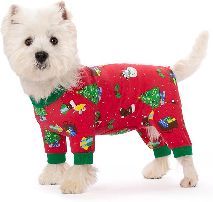 Dog Surgery Recovery Suit for Female Male Dogs, Christmas Dog Onesie Pajamas with Long Sleeve, Xmas Cat Abdominal Wound Bandages Surgical Suit for Shedding Skin Disease