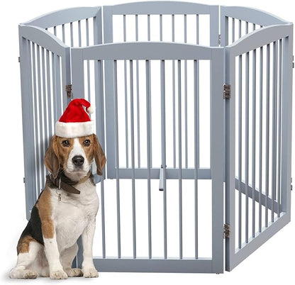 PUPETPO Freestanding Pet Gate for Dogs, Indoor Wooden Foldable Dog Gate for House, Extra Wide, Pet Fence for Stairs, Doorways, Halls, Support Feet Included, 120 Inch Wide, 6 Panels 32",Grey