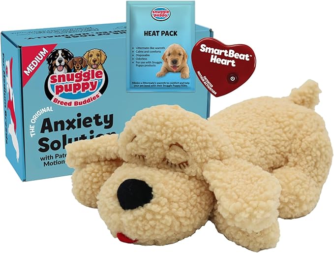 Snuggle Puppy Heartbeat Dog Toy for Puppies, Real-Feel Heartbeat, Calming Sleep Aid and Crate Training Comfort Toy with Heat Pack, Medium Breed Buddies Doodle Appearance (Goldendoodle, Poodle Mix)