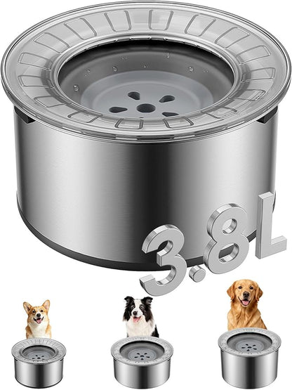 Heouvo 1 Gallon Large Dog Water Bowl No Spill,【Anti Digging Lid & Rubber Bottom】 Spill Proof Dog Bowl, Anti Splash Mess Dripless Slow Drinking Stainless Steel Water for Sloppy Messy Drinkers Car