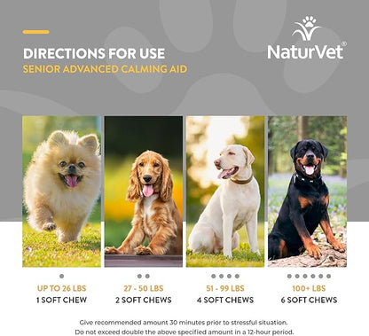 NaturVet Quiet Moments Calming Aid Dog Supplement, Helps Promote Relaxation, Reduce Stress, Storm Anxiety, Motion Sickness for Senior Dogs – 120-Ct. Soft Chews