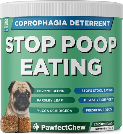PAWFECTCHEW Coprophagia Deterrent for Dogs & Breath Aid Support - No Poo Chews for Dogs w/Probiotics, Digestive Enzymes Stop Dog Poop Eating - Stool Eating Deterrent - Made in USA - 120 Soft Chews