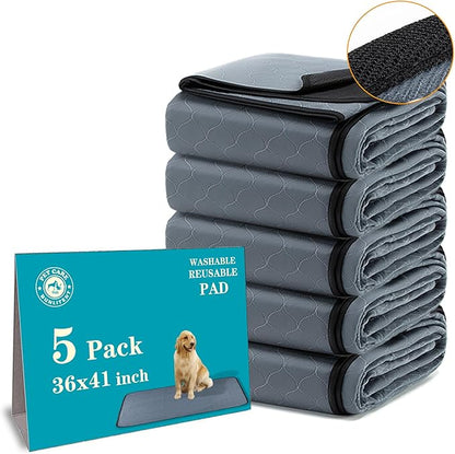 Bunlitent Washable Pee Pads for Dogs 5 Pack, 36x41, Reusable Puppy Pads, Dog Training Pads with Quick Dry, Anti-Slip Dog Cat Pee Pads, Whelping Pads, Potty Pad