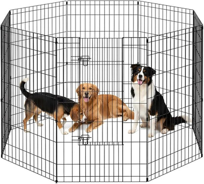 FDW 42 Inch Dog Pen 8 Panel Dog Playpen Indoor Outdoor Metal Puppy Pet Fence Portable Folding Animal Exercise Fence,Black