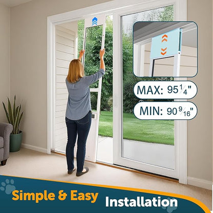Automatic Sliding Glass Dog Door with Collar Sensor，Large Electric Doggy Door for Sliding Glass Doors, Adjustable 90 9/16" to 95 1/4" Slider Height, Anti-Pinch,Fits Dog Up to 100 Lbs (L-Tall)