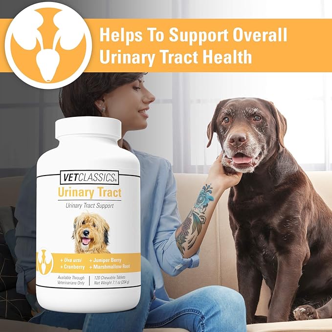 Vet Classics Urinary Tract Dog Supplement – Urinary Tract Support for Dogs, Helps Support Normal Urinary Tract Function, Pet Incontinence – Cranberry Dog Supplements – Chewable Tablets 120 Ct.