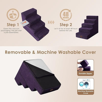 EHEYCIGA Dog Stairs for High Bed 22.5" H, 5-Step Dog Steps for Bed, Pet Steps for Small Dogs and Cats, Non-Slip Balanced Pet Ramp Indoor, Purple