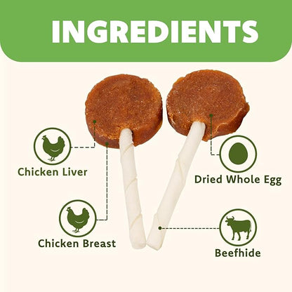 MON2SUN Lollipop Dog Treats, 4.5 Inch Chicken and Egg with Rawhide Twist Sticks, Healthy and Teeth Cleaning Snacks for Small Dogs, 10.58oz (15 Count-Pack of 1)