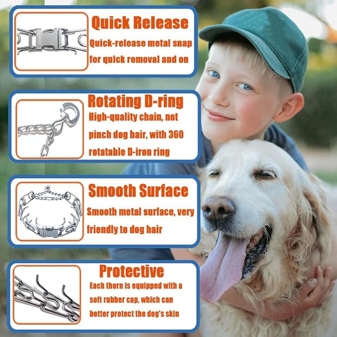 No Pull Adjustable Collar with Quick Release Buckle for Small Medium Large, Extra Link and Caps