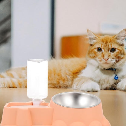 Hemobllo Automatic Stainless Steel Dog Feeding Bowl 2-in-1 Pet Food Dispenser and Water Container Orange Pink for Home Use