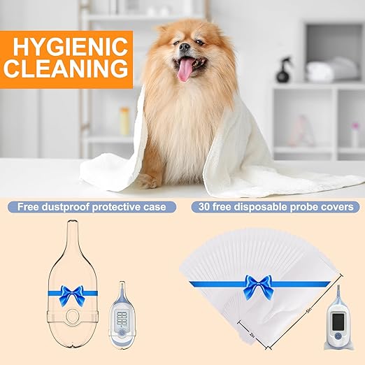 Pet Thermometer, Friendly Short Probe,Comfort Flexible,10-Sec Reading, Rectal Thermometer for Dogs Cats,30 Probe Covers Include