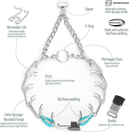 Herm Sprenger Chrome Plated Steel Dog Collar with Quick Release ClicLock Buckle and Biothane Insert Training Collar for Dogs Made in Germany (Sky Blue, 22in x 3.0mm(Neck Size up to 18-19in))
