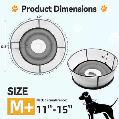 Upgraded Inflatable Dog Cone Collar for Dogs After Surgery,Adjustable Soft Elizabethan Collar for Medium Large Dogs,Comfortable Dual-Ring Dog Cone with Detachable Transparent Anti-Licking Shield（M+