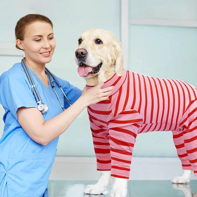 Kuoser Recovery Suit for Small Dogs After Surgery, Long Sleeve Dog Surgery Recovery Suit, Dog Onesie for Abdominal Wounds Skin Disease, Red S