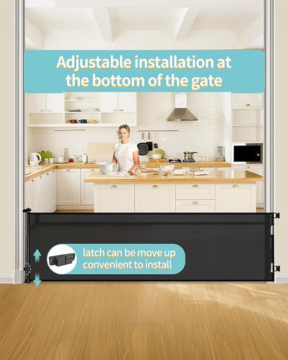 Retractable Baby Gate for Stairs – 33” Height, Expands up to 118” Width – Safety Gate for Infants, Toddlers, Dogs & Pets – Easy Install, Secure Closure, Black Mesh Design for Indoor & Outdoor Use