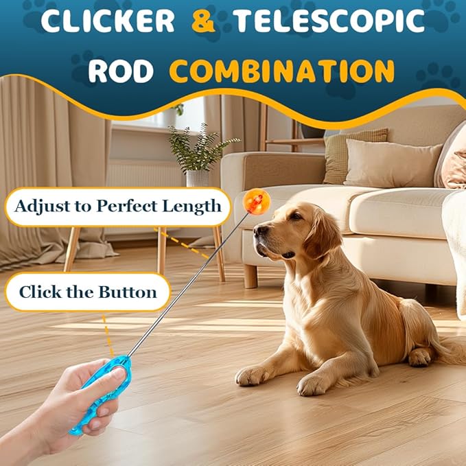 DuDuDog Dog Training Clicker for Training with Retractable Target Stick and Bright Ball, Clear Plastic Handle, Adjustable Length Trainer for Dogs, Puppies, Cats and Pets