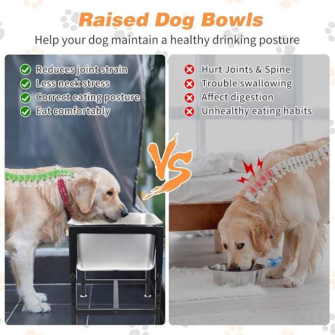 4 Gallons Elevated Large Dog Water Bowl, 4 Height Adjustable Stainless Steel Raised Dog Bowls with Stand, Indoor Outdoor Pet Water Bowl Relief Joint Pressure Pet Dishes for Dogs Easy Clean