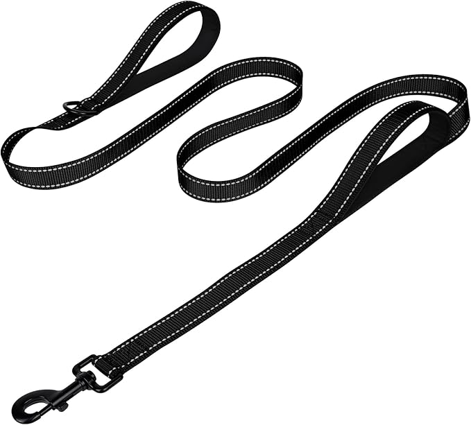 Joytale Dog Leash Heavy Duty for Large Dogs that Pull, Double Handle for Traffic Control, Double-Sided Reflective Leashes for Large Medium Dogs Night Safety, 5FT, Black