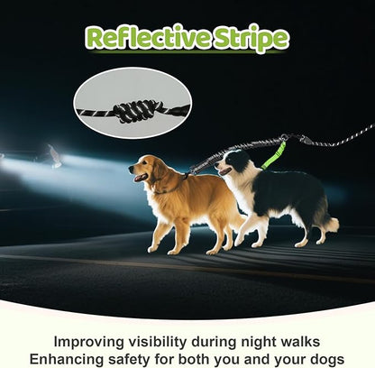 Double Dog Leash - 360°Swivel Tangle Free Splitter Attachment, 2 Dogs Multi-Functional Leashes, Dual Rope for Outdoor Walk Train Small Medium Large Two Pet, Green