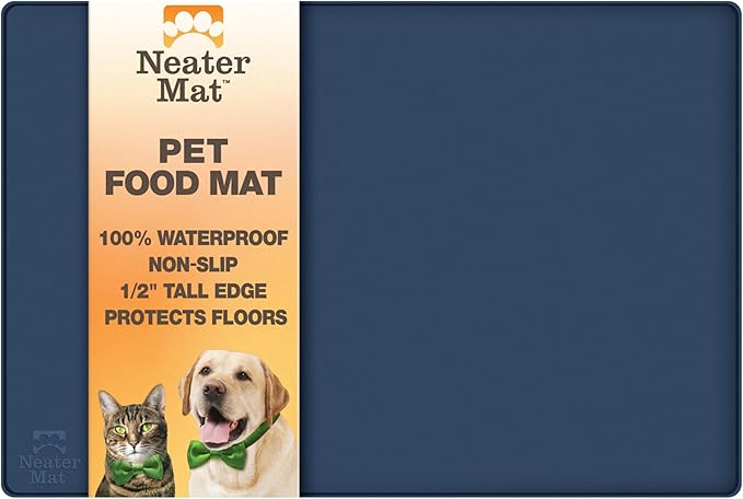 Neater Pet Brands Neater Mat Pet Mats for Food and Water, Cat & Dog Bowl Mat Waterproof Silicone, Feeding Tray, Dog Food Mats for Floors, Placemat w/Raised Edge for Under Bowls, 24" x 16", Dark Blue