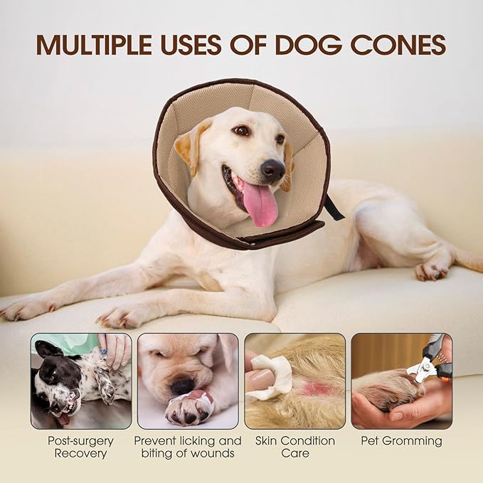 Dog Cone Collar After Surgery for Large Dogs, Adjustable Soft Cone for Dogs to Stop Licking, Professional Elizabethan Collar for Pet, Recovery Cones for Wound Healing & Hot Spots