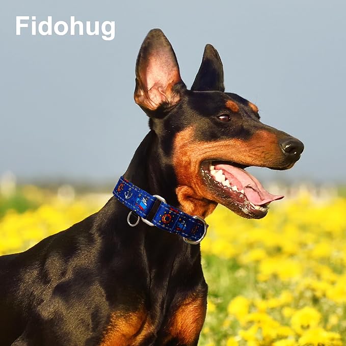 Fidohug Reflective Martingale Collar for Dogs Nylon Training Collar with No Buckle, No Pull Boy Male Dog Collar for Large Dogs（Navy Blue Sailboat，L）