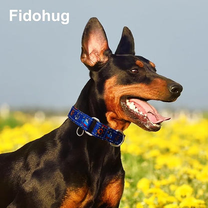 Fidohug Reflective Martingale Collar for Dogs Nylon Training Collar with No Buckle, No Pull Boy Male Dog Collar for Large Dogs（Navy Blue Sailboat，L）