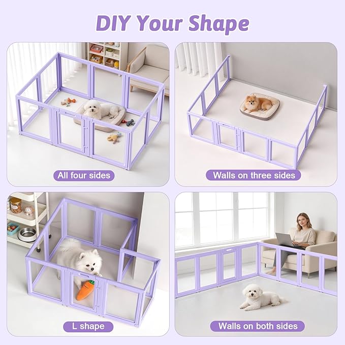 DIY Clear Acrylic Dog Playpen House,Quick Easy Assembly and Disassembly,Strong Floor Suction,Indoor and Outdoor Use,Easy Cleansing Puppy Fence (Purple, 23.6" H, 10PCS)