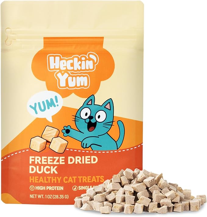 Freeze Dried Cat Treats, Single Ingredient Duck Bites Snacks for Cats & Dogs, Grain-Free High Protein Healthy Training Treats & Food Topper for Cats & Dogs, 4 oz