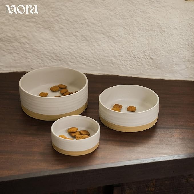Mora Ceramic Pet Bowl Size Small - Food/Water Dish for Puppy Dogs, Cats, Guinea Pig, Rabbit, Hamster, Snake, ect. 11oz or 2 Cups - Basic Bowls for Your Dog or Cat, Mix and Match for a Set - Oat