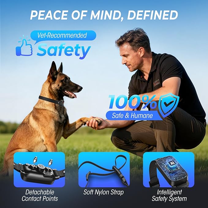 Ultrasonic Bark Collar for Large Medium Small Dogs, Humane Fast & Gentle Anti Bark Collar with Beep & Vibration, Smart Barking Collar with 7 Adjustable Sensitivity Levels,Black