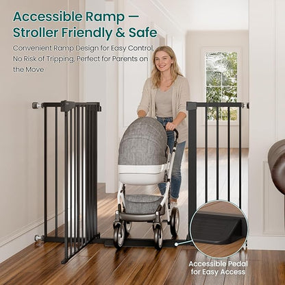 Cumbor 36" Extra Tall Baby Gate, 30-54" Wide Dog Gates for Large Dogs, Dual Lock & Self-Closing Child Gate for Stairs, Doorways & Hallways, Pressure Mounted Safety Proofing for Babies & Pets, Black