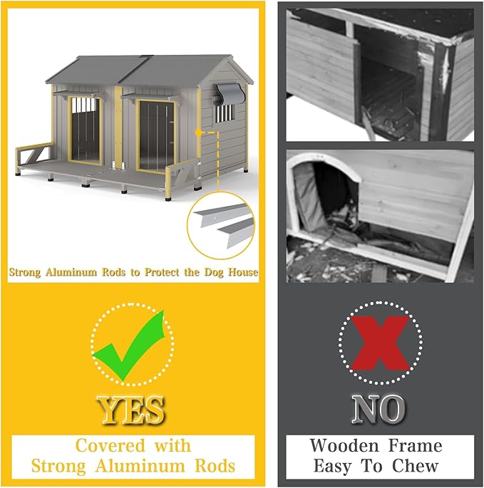 PetsCosset 59.4" L Large Dog House Outdoor & Indoor,Fir Wood Dog Kennel with Weatherproof Openable Asphalt Roof,Spacious Doghouse with Anti-Chewing Metal Edges for Small & Medium & Large Dogs,Grey